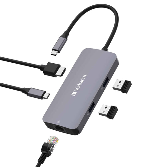 Verbatim USB-C Pro Multiport Hub 5 Port 1 x HDMI, 1 x RJ45, 2 x USB-A 3.2 Gen1, 1 x USB-C PD (Power Delivery). Ultra Portable for notebook, phone, pad, 32150
