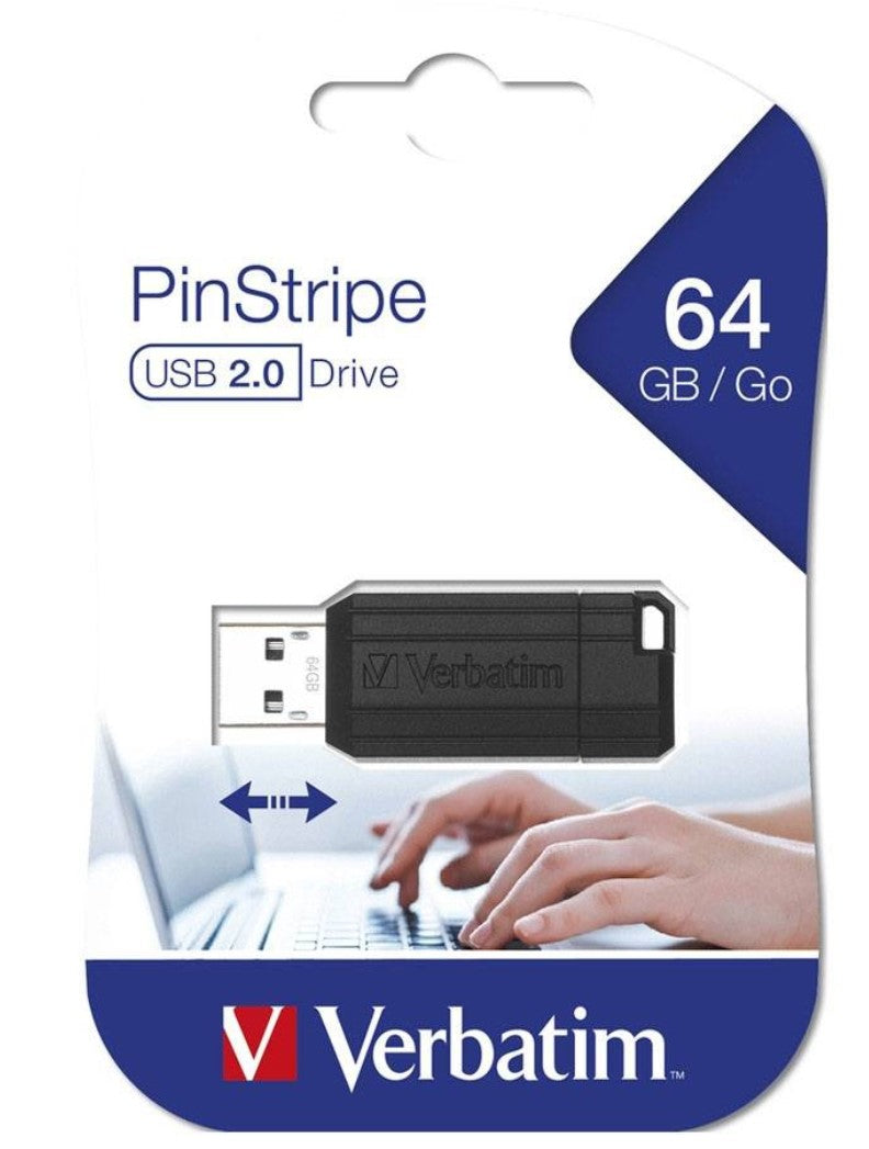 Verbatim Store'n'Go Pinstripe USB Drive 64GB (Black) - Reliable, Durable, and Ultra Compact - Best Companion for Office 2 Years Limited Warranty, 49065