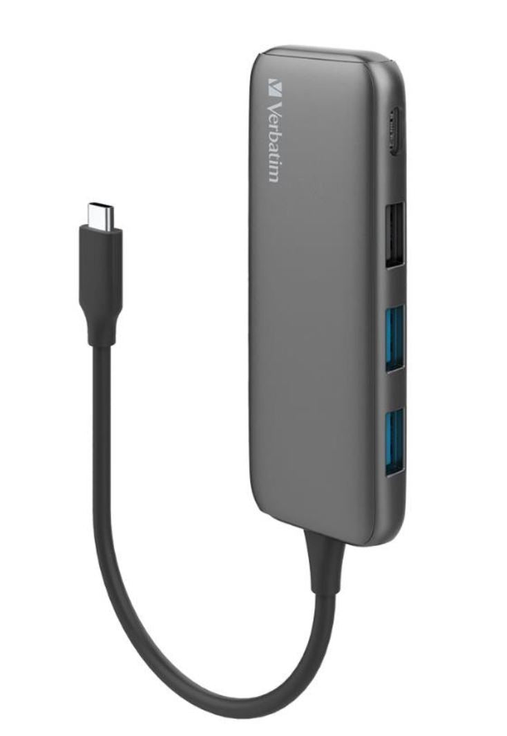 Verbatim USB-C Hub with 2 x USB-A 3.2 Gen 1 supports up to 5Gbps data transfer, 1 x USB-C supports up to 5Gbps data transfer - Space Grey, 66603