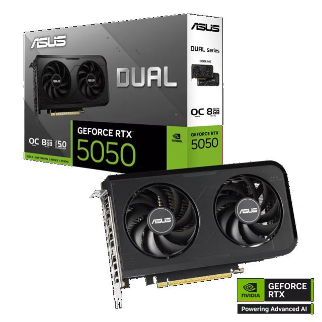 ASUS nVIDIA GeForce DUAL RTX5050 8GB GDDR6 OC Edition, 2560 CUDA, 2677MHz, 128-bit, 7680x4320, PCIe 5.0, DUAL-RTX5050-O8G