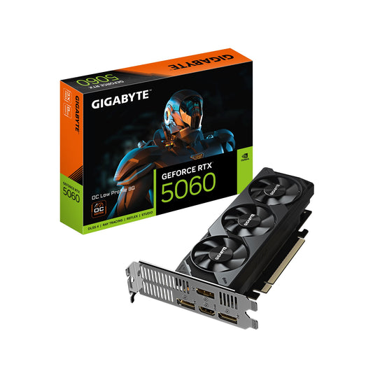 Gigabyte GeForce RTX 5060 OC Low Profile 8G, 2512 MHz, CUDA 3840, 28 Gbps, GDDR7, 128 bit, PCI-E 5.0, PSU 450W, DisplayPort 1.4a *1 HDMI 2.1b x1, GV-N5060OC-8GL
