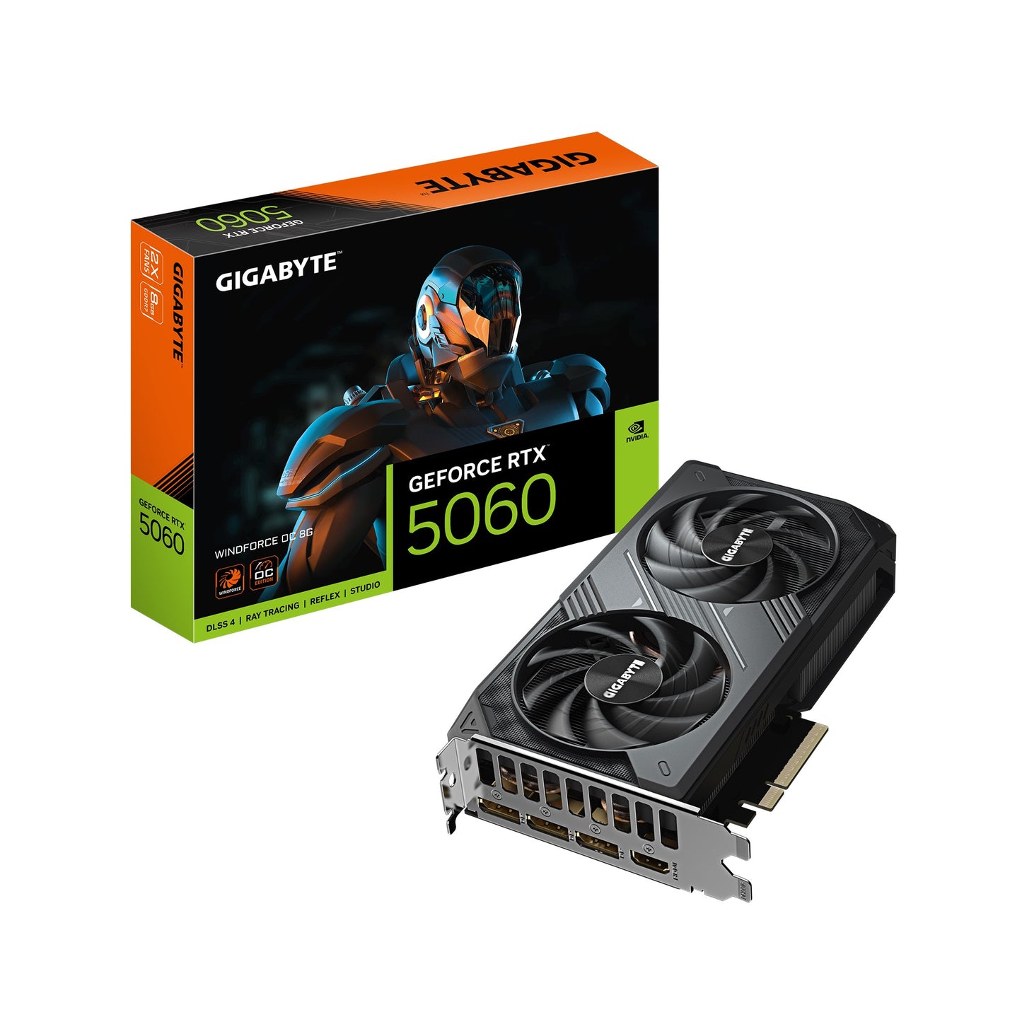 Gigabyte GeForce RTX 5060 WINDFORCE OC 8G, 2512 MHz, CUDA 3840, 28 Gbps. GDDR7, 128 bit, PCI-E 5.0, PSU 450W, DisplayPort 2.1b *3 HDMI 2.1b x1, GV-N5060WF2OC-8GD