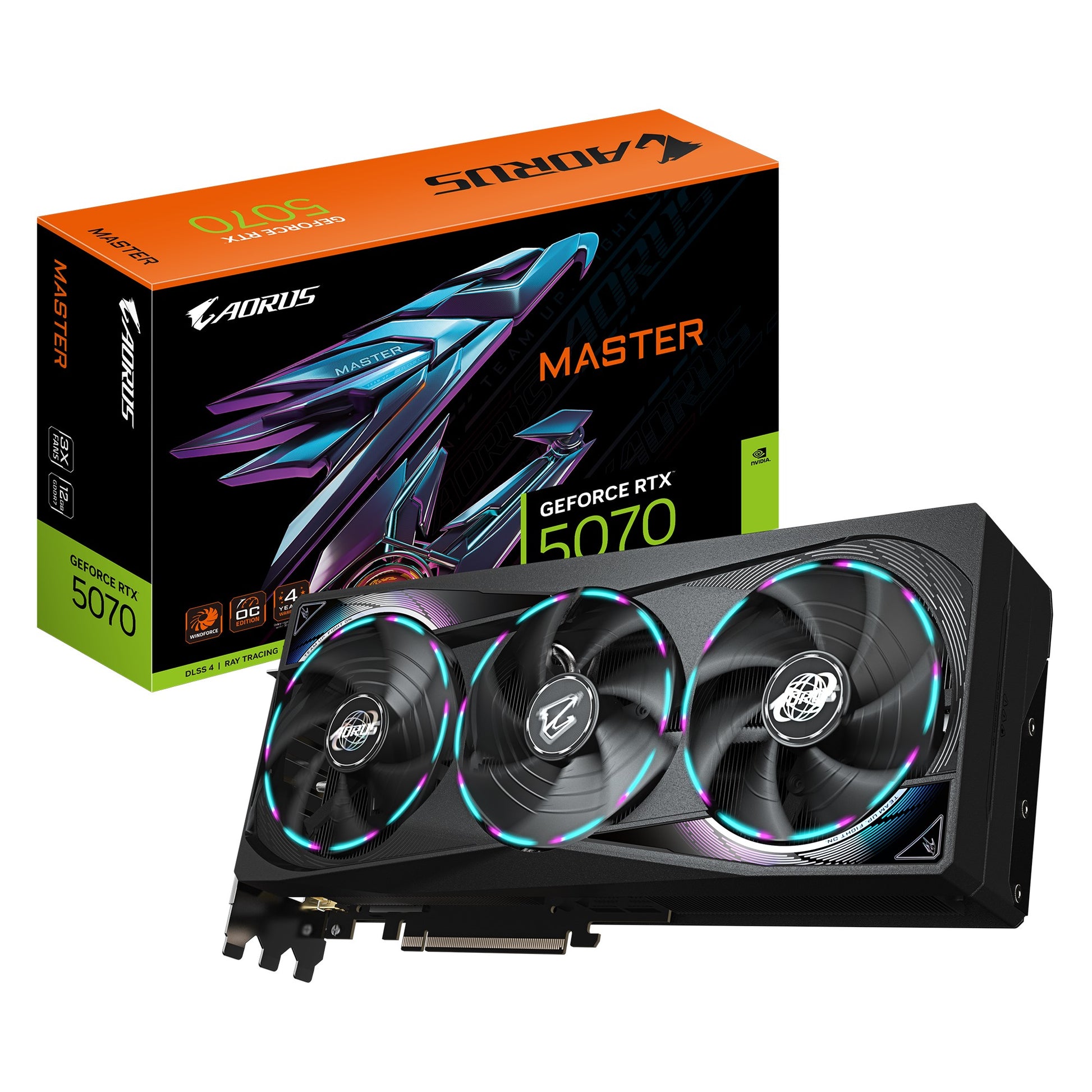Gigabyte AORUS GeForce RTX 5070 MASTER 12G, 2715 MHz, CUDA 6144, 28 Gbps, GDDR7, 192 bit, PCI-E 5.0, ATX,PSU 750W, DisplayPort 2.1b *3 HDMI 2.1b *1, GV-N5070AORUS M-12GD