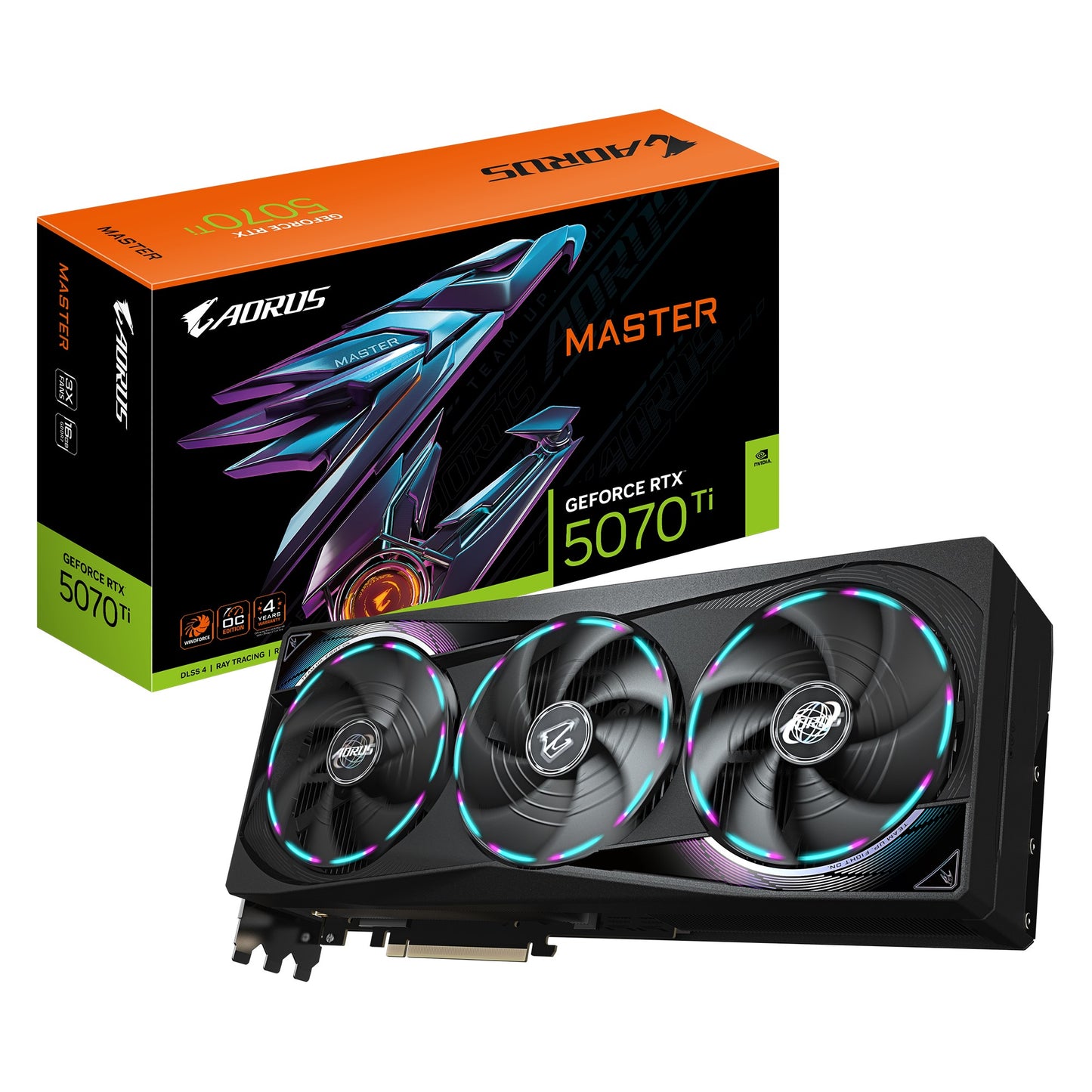 Gigabyte AORUS GeForce RTX 5070 Ti MASTER 16G, 2670 MHz, CUDA 8960, 28 Gbps, GDDR7, 256 bi,t PCI-E 5.0, PSU 750W, DisplayPort 2.1b x3 HDMI 2.1b x1, GV-N507TAORUS M-16GD