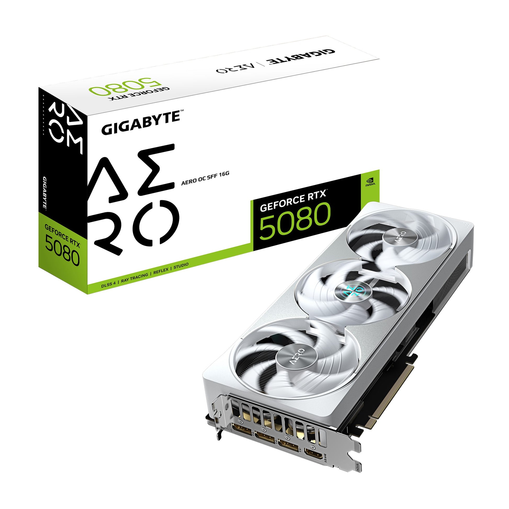 Gigabyte GeForce RTX 5080 AERO OC SFF 16G, 2730 MHz, CUDA 10752, 30 Gbps, GDDR7, 256 bit, PCI-E 5.0, PSU 850W, DisplayPort 2.1b x3 HDMI 2.1b x1, GV-N5080AERO OC-16GD