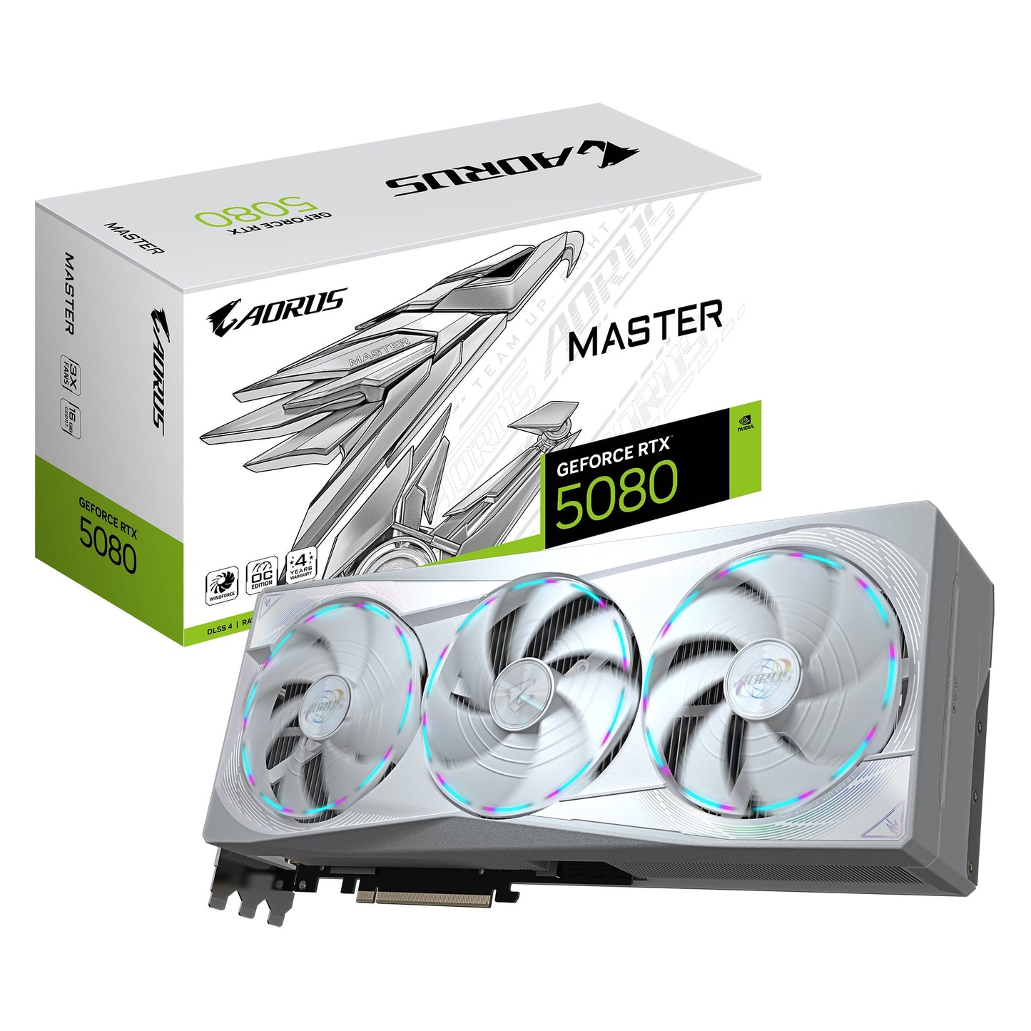 Gigabyte AORUS GeForce RTX 5080 MASTER ICE 16G, 2805 MHz, CUDA 10752, 30 Gbps, GDDR7, 256 bit, PCI-E 5.0, PSU 850W, DisplayPort 2.1b x3 HDMI 2.1b x1, GV-N5080AORUSM ICE-16GD