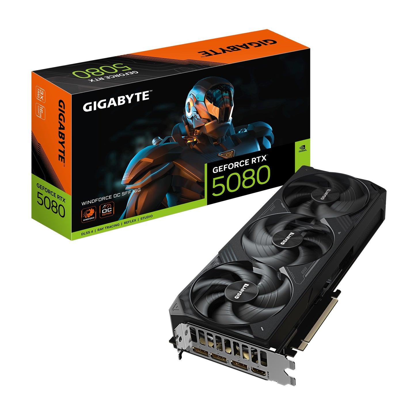 Gigabyte GeForce RTX 5080 WINDFORCE OC SFF 16G, 2670 MHz, CUDA 10752, GDDR7, 256 bit, PCI-E 5.0, PSU 850W, DisplayPort 2.1b x3 HDMI 2.1b x1, GV-N5080WF3OC-16GD