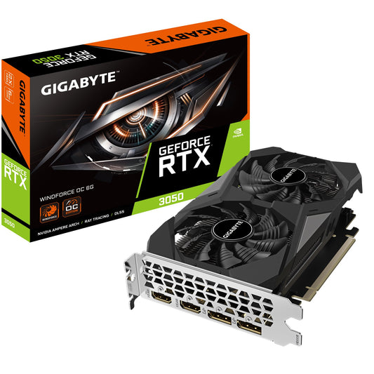 Gigabyte nVidia GeForce RTX 3050 WINDFORCE OC V2 6G, 1477 MHz, CUDA 2304, 14000 MHz, GDDR6, 96 bit, PCI-E 4.0, PSU 300W, DP1.4a*2 HDMI 2.1*2, GV-N3050WF2OCV2-6GD