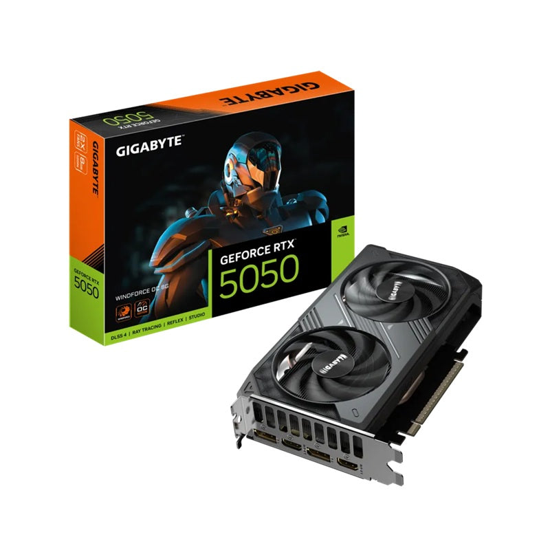 Gigabyte GeForce RTX 5050 WINDFORCE OC 8G, 20 Gbps, GDDR6, 128 bit, PCI-E 5.0, DirectX 12 API, PSU 550W, 8 Pin*1, DisplayPort 2.1b *2, HDMI 2.1b *2, GV-N5050WF2OCV2-8GD