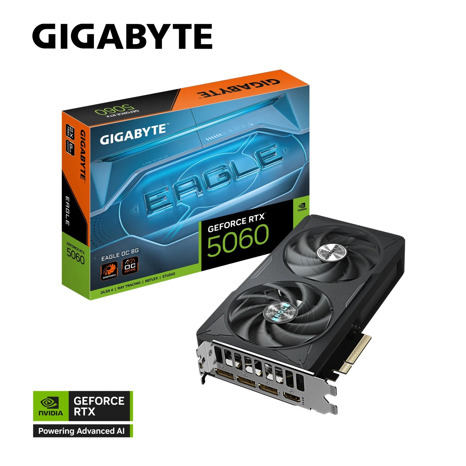 Gigabyte GeForce RTX GV-N5060EAGLEMAX OC-8GD, GDDR7, 2550MHz, 3840CUDA, 28Gbps, PCI-E 5.0, PSU 550W, 8 Pin*1, DisplayPort 2.1b *3, HDMI 2.1b *1