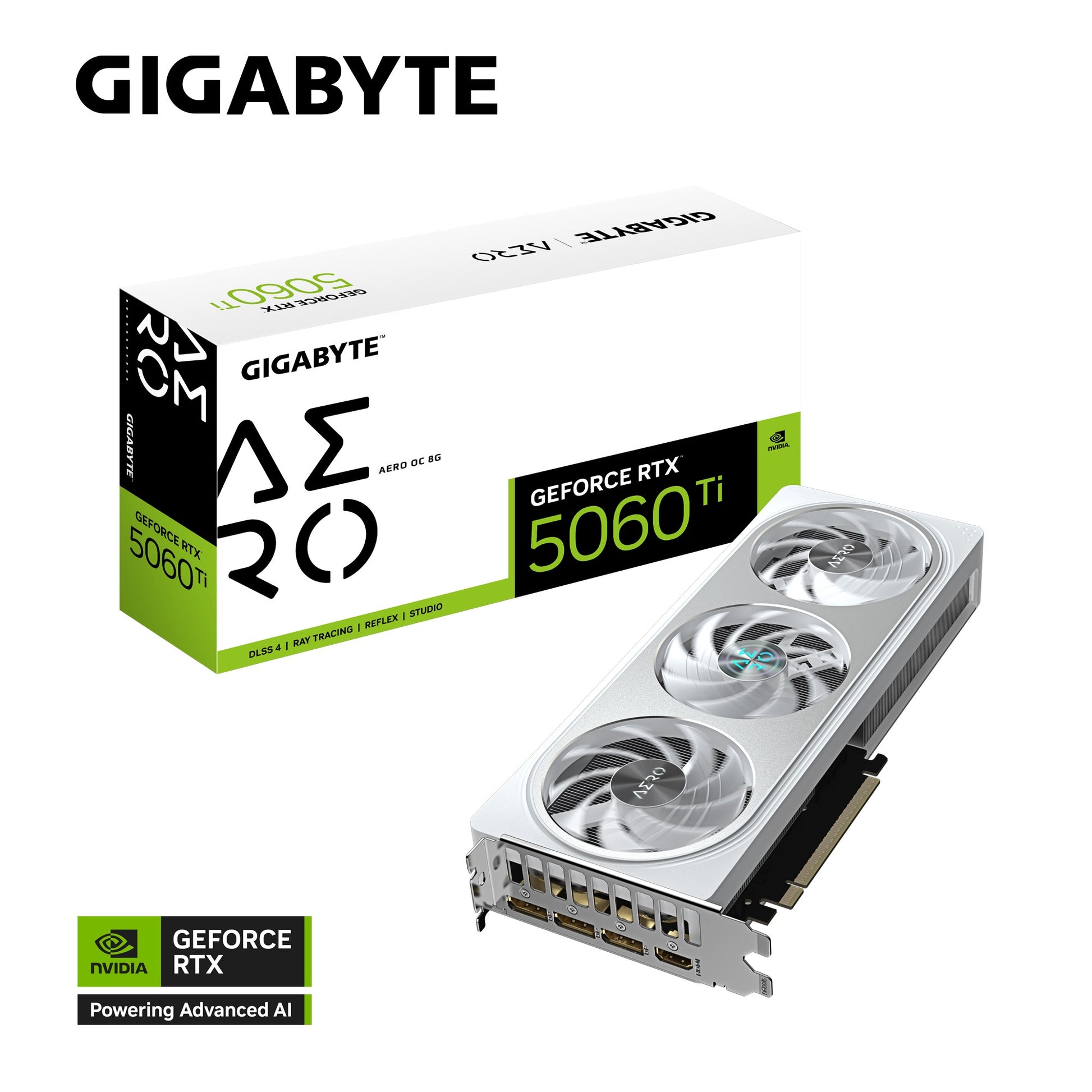 Gigabyte GeForce RTX 5060 Ti AERO OC 8G, 2647 MHz, CUDA TBD, 28 Gbps, GDDR7, 128 bit, PCI-E 5.0, PSU 650W, DisplayPort 2.1b *3 HDMI 2.1b *1, GV-N506TAERO OC-8GD