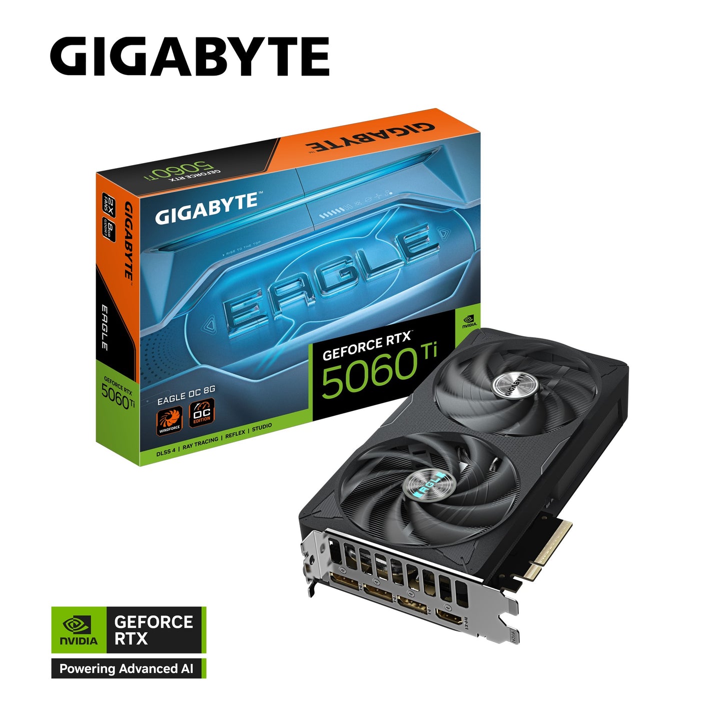 Gigabyte GeForce RTX 5060 Ti EAGLE OC 8G, 2617 MHz, CUDA TBD, 28 Gbps, GDDR7, 128 bit, PCI-E 5.0, PSU 650W, DisplayPort 2.1b *3 HDMI 2.1b *1, GV-N506TEAGLE OC-8GD 1.0