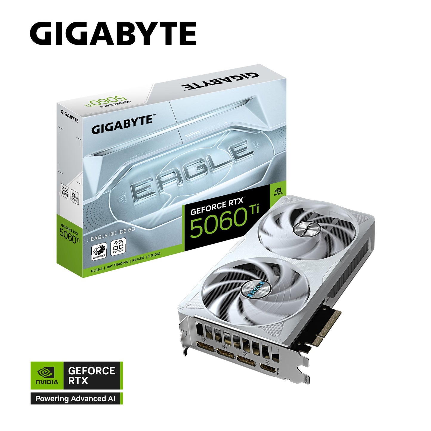 Gigabyte GeForce RTX 5060 Ti EAGLE OC ICE 8G, 2617 MHz, 28 Gbps, GDDR7, 128 bit, PCI-E 5.0, ATX, PSU 650W, DisplayPort 2.1b *3, HDMI 2.1b *1, GV-N506TEAGLEOC ICE-8GD
