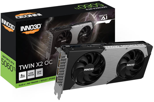 INNO3D nVidia GeForce RTX 5060 Ti TWIN X2 OC 8GB GDDR7, 2602MHz Boost Clock, RAM 28Gbps, 3xDP, 1xHDMI, 250x116x41mm, N506T2-08D7X-193075N