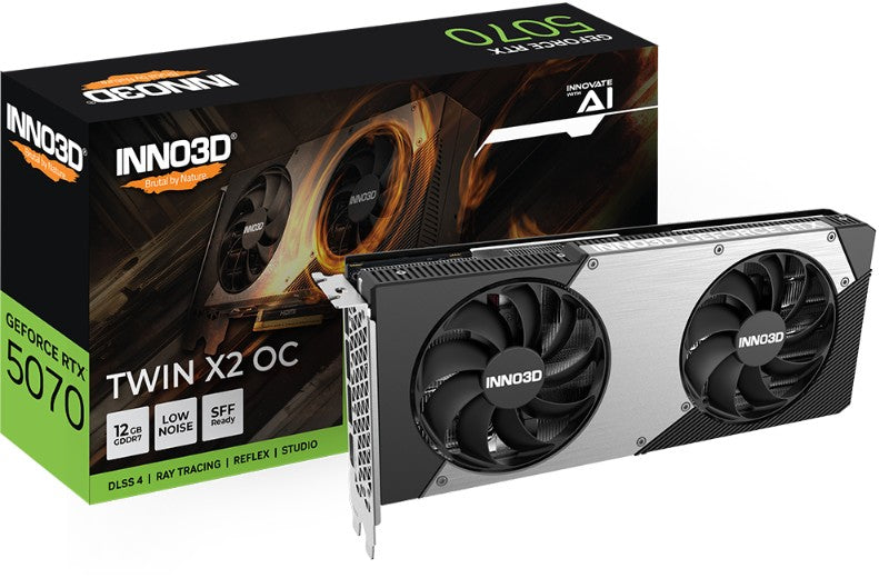 INNO3D nVidia GeForce RTX 5070 TWIN X2 OC 12GB GDDR7 2542 MHz Boost Clock, RAM 28 Gbps, 3x DP, 1xHDMI 250x116x41mm, N50702-12D7X-195064N