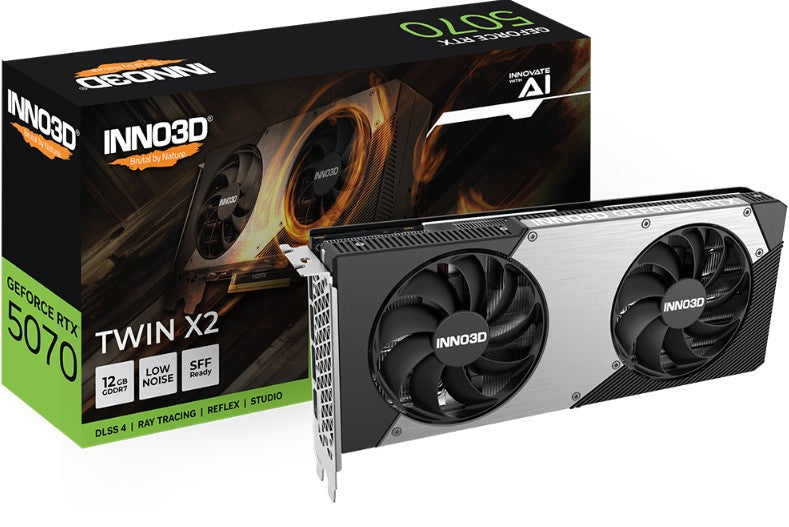 INNO3D nVidia GeForce RTX 5070 TWIN X2 12GB GDDR7 2512 MHz Boost Clock, RAM 28 Gbps, 3x DP, 1xHDMI 250x116x41mm, N50702-12D7-195064N