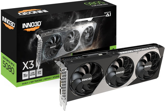 INNO3D nVidia GeForce RTX 5080 X3 16GB GDDR7 2617 MHz Boost Clock, RAM 30 Gbps, 3x DP, 1xHDMI 300x116x41mm Dual Slot, N50803-16D7-176068N