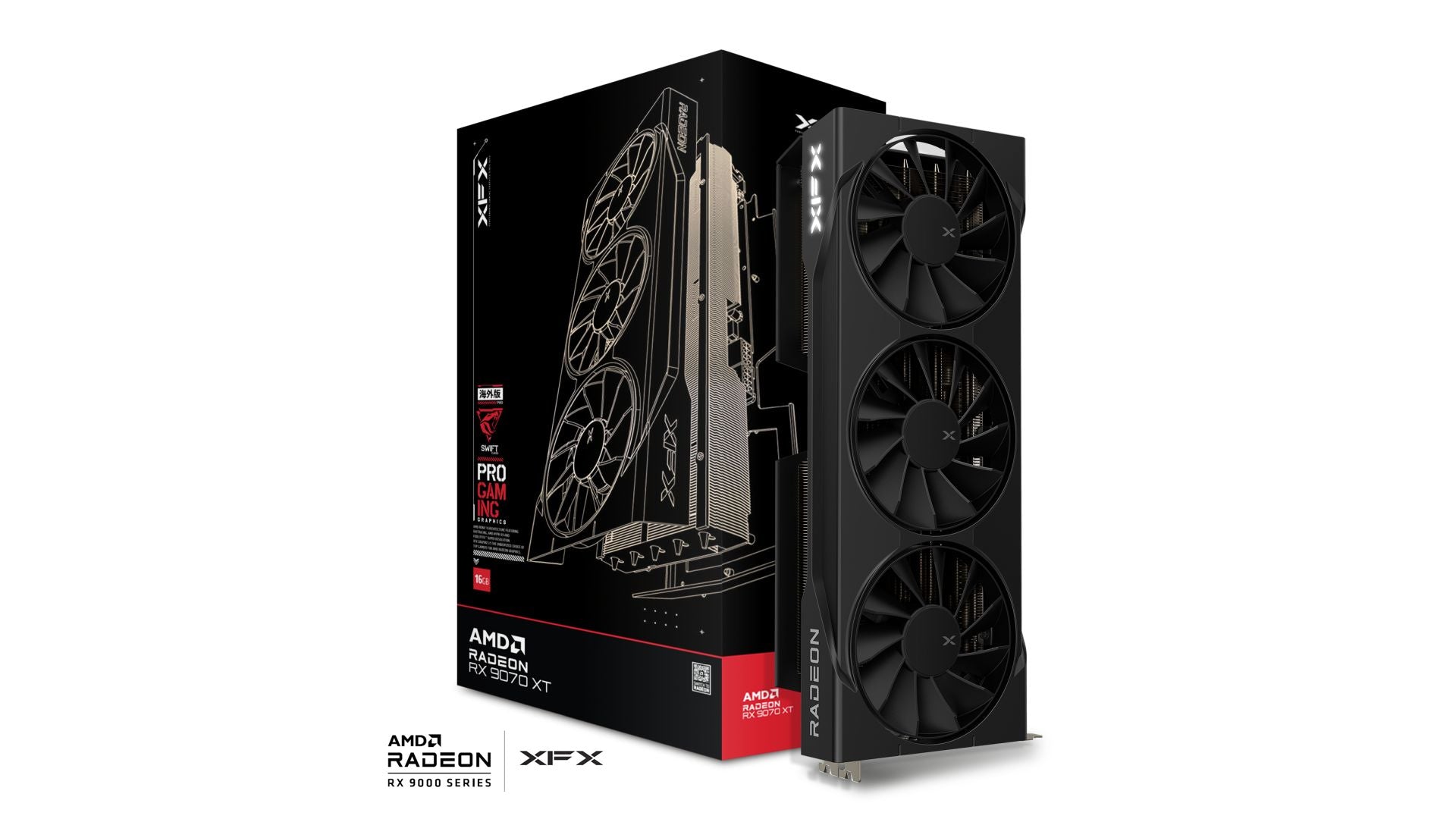 XFX Swift AMD Radeon RX 9070XT Triple fan Gaming Edition with 16GB GDDR6 HDMI 3xDP, AMD RDNA 4 (RX-97TSWF3B9)