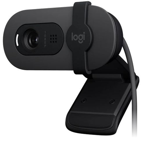 Logitech Brio 100 Full HD 1080p webcam with auto-light balance, integrated privacy shutter, and built-in mic, 960-001587